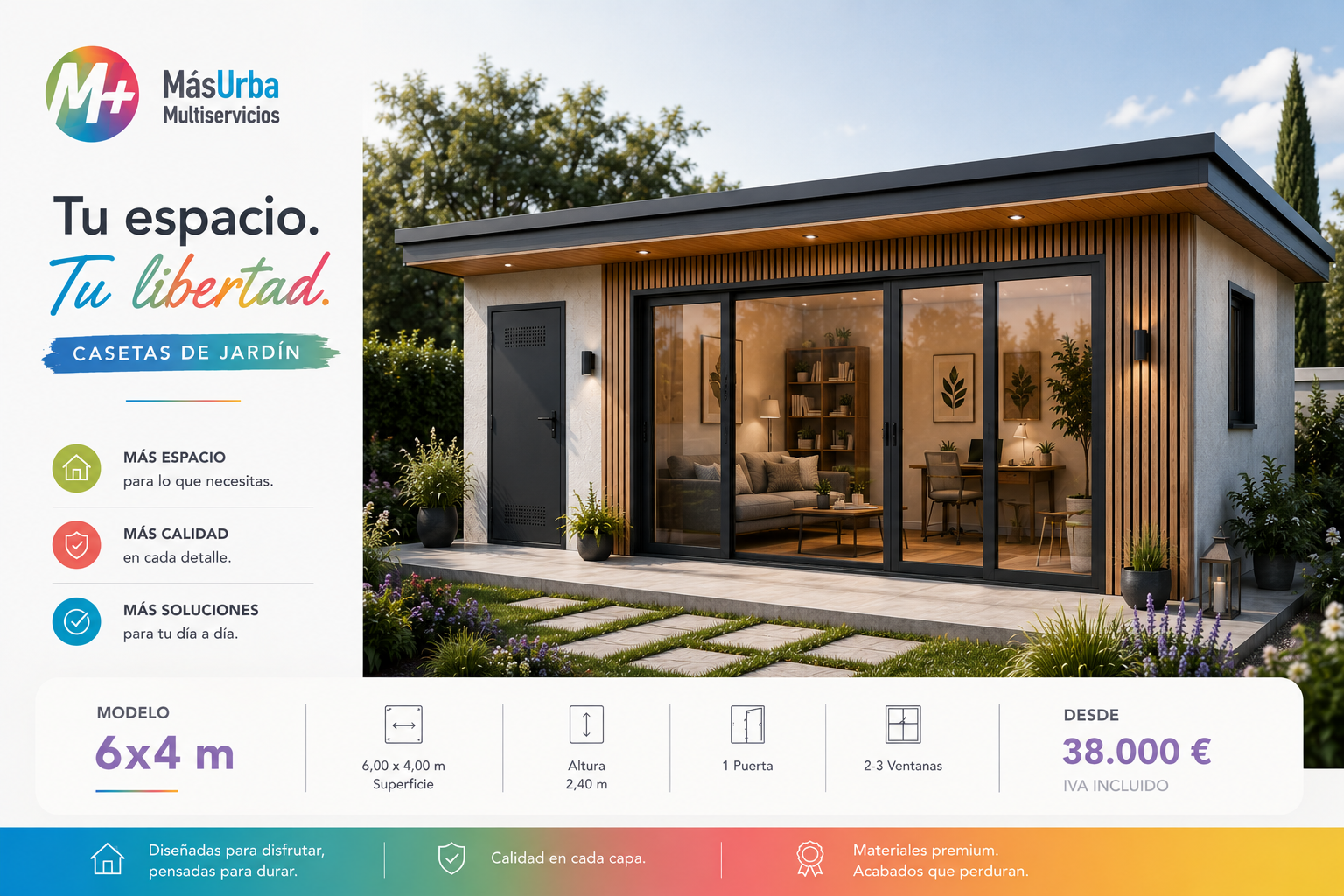 Caseta de jardín de Más Urba — fachada de listones de madera